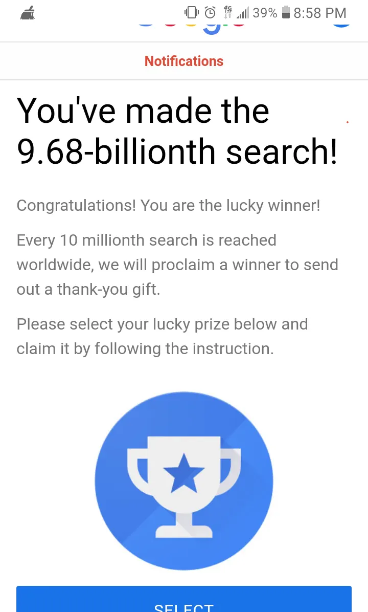 A computer screen with a search engine and a reward model