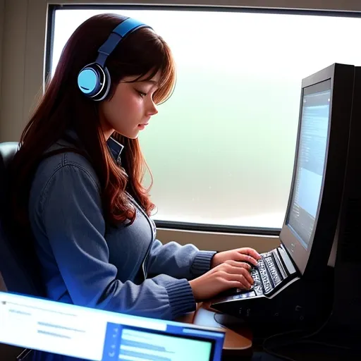 A person using a computer to interact with a virtual environment